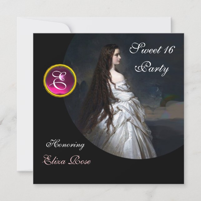 INVITATION BEAUTÉ ETHERNIÈRE, DOUCE 16, ROSE, NOIR, DOMMASQUE (Devant)