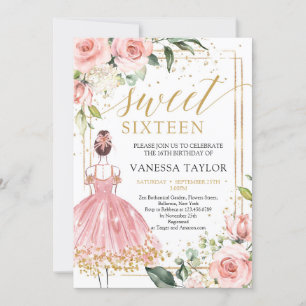 Invitation Beauté fille robe floral blush or sweet sixteen