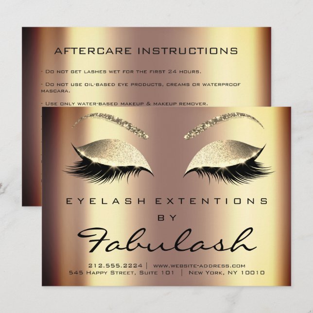 Invitation Beauté Lashes Extension Aftercare Instruction Gold (Devant / Derrière)