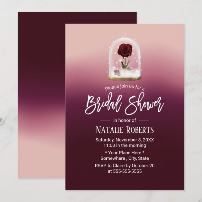 Invitation Beauté Rose Flower Dome Fairy Tale Fête des mariée (Devant / Derrière)
