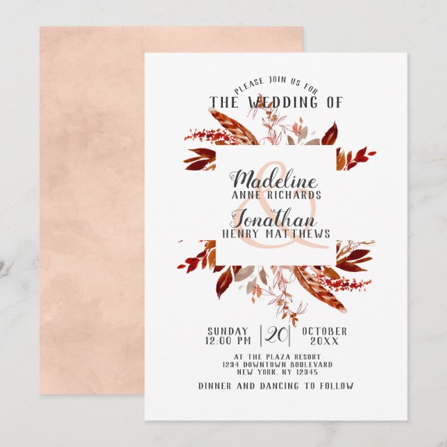 Invitation Beauté Rustique Couronne Bohème Automne Mariage (Devant / Derrière)