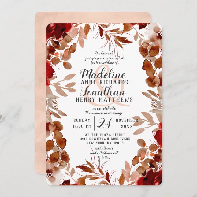 Invitation Beauté rustique Floral Automne Harvest Mariage fro (Devant / Derrière)