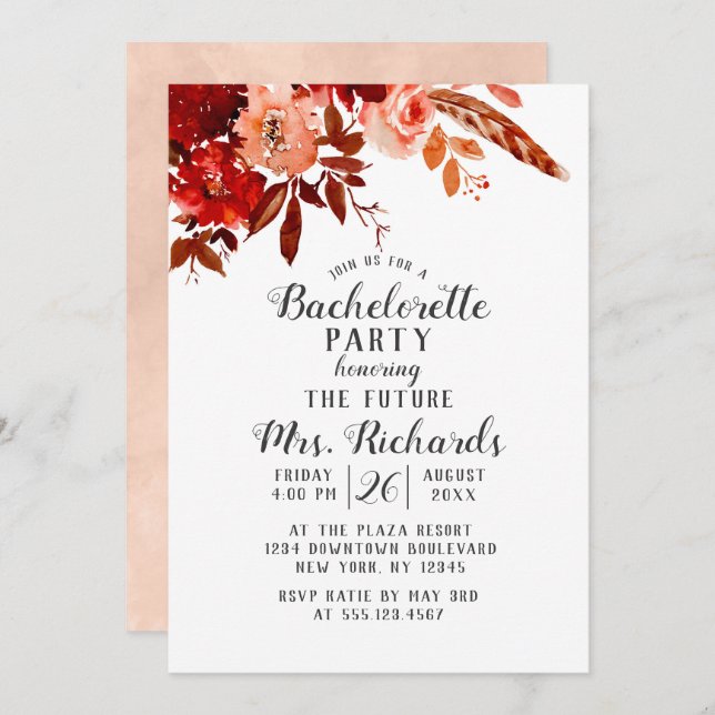 Invitation Beauté Rustique Floral Bachelorette Party Invitati (Devant / Derrière)