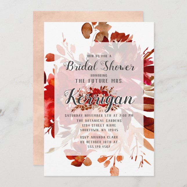 Invitation Beauté rustique Mariage de automne de fleurs Fête  (Devant / Derrière)