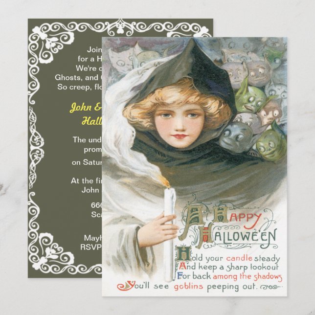 Invitation Beauté vintage Et Halloween Goblins (Devant / Derrière)