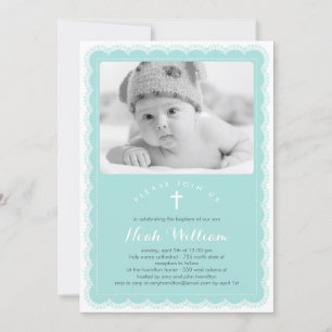 Invitation Beautiful Lace Baptism Invite - Blue