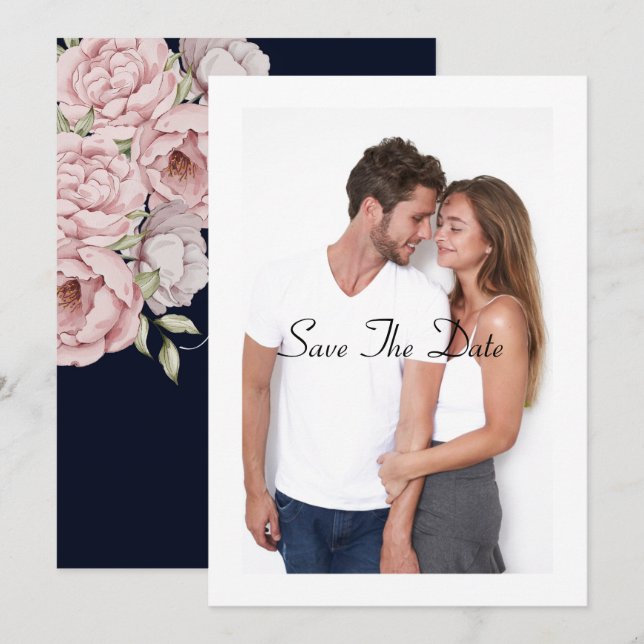 Invitation beautiful peony save the date wedding card (Devant / Derrière)