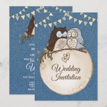 Beautiful Wedding Blue Brown Owl Glitter