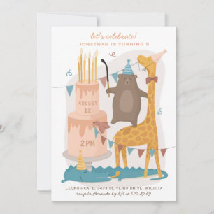 Invitation Beaux animaux amusants : girafe d'ours. Anniversai