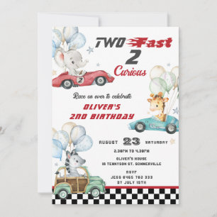 Invitation Beaux Animaux Voitures de Course 2e anniversaire D