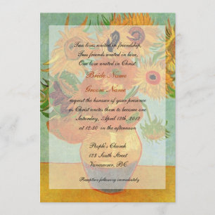 Invitation Beaux-arts Tournesols de Van Gogh mariage chrétien