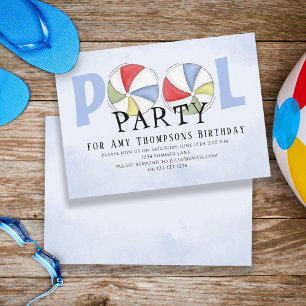 Invitation Beaux Bals Whimsical Fun Pool Party Summer Beach