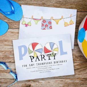 Invitation Beaux Bals Whimsical Fun Pool Party Summer Beach