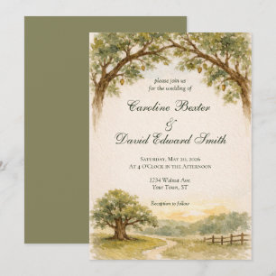 Invitation Beaux chênes peints à l'aquarelle