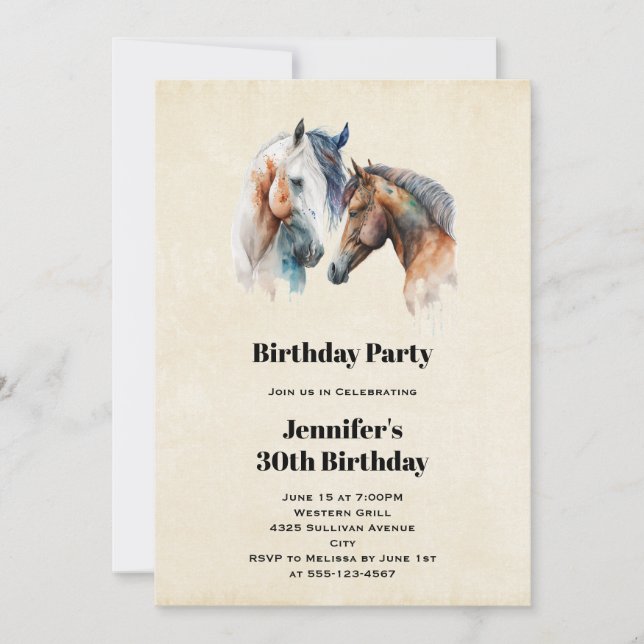 Invitation Beaux Chevaux de Style Western Boho pour Anniversa (Devant)