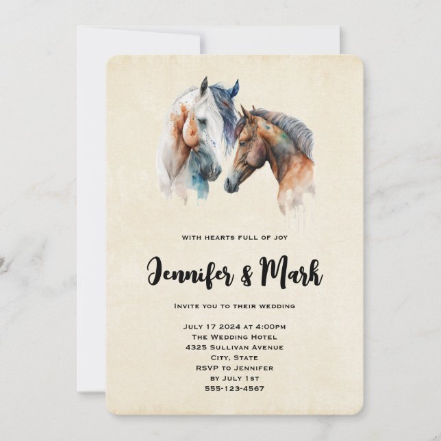 Invitation Beaux chevaux Western Boho Style Mariage (Devant)