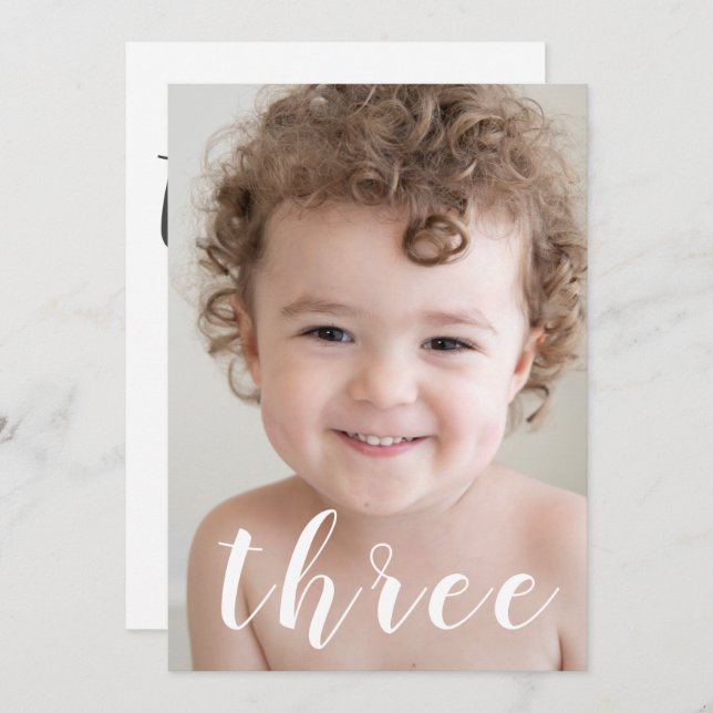 Invitation Beaux garçons 3ème anniversaire fête Photo & Scrip (Devant / Derrière)