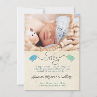 Invitation Beaux Oiseaux Merci Note Modèle photo Baby Boy