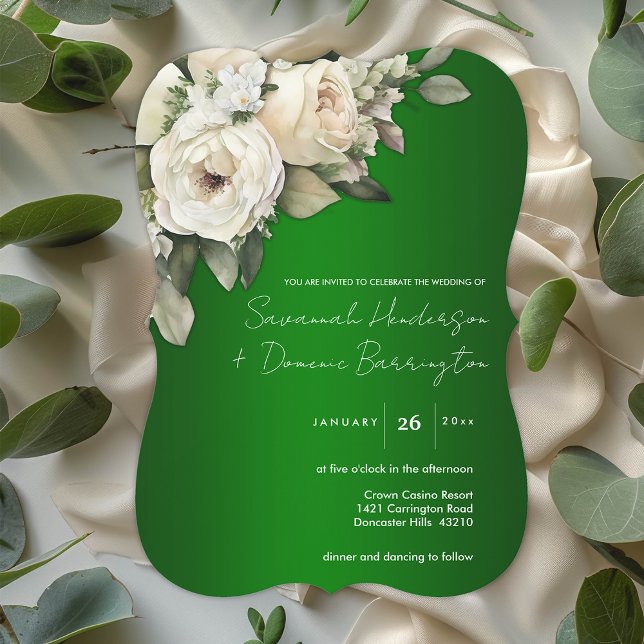 Invitation Beaux Roses Boho sur Mariage Emerald Green (Créateur téléchargé)