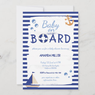 Invitation Bébé à bord ! Baby shower bleu marin