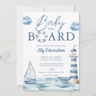 Invitation Bébé à bord Baby Shower Bleu Nautical