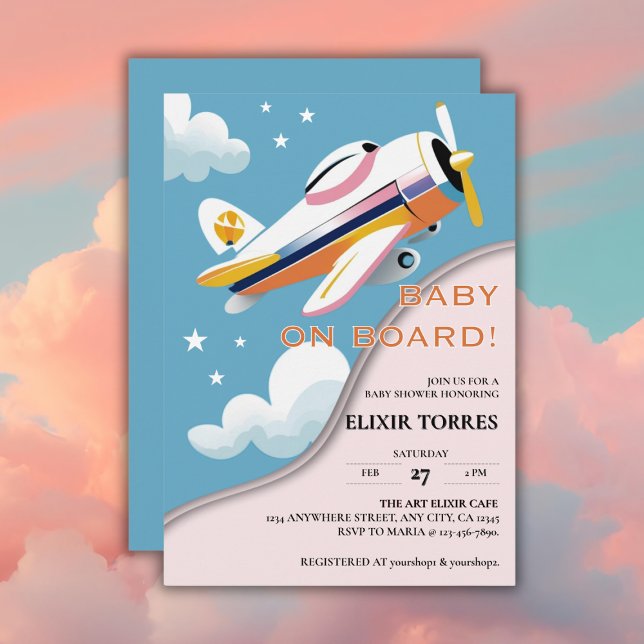 Invitation Bébé à bord Baby shower d'avion d'aviation moderne (Créateur téléchargé)