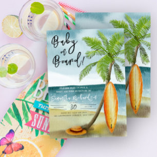 Invitation Bébé à bord baby shower de plage de surf aquarelle