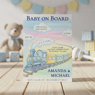 Invitation Bébé à bord Baby shower de train Watercolor