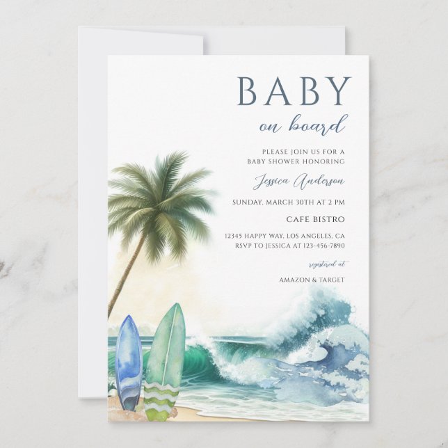 Invitation Bébé à Bord Baby Shower d'été sur la plage (Devant)