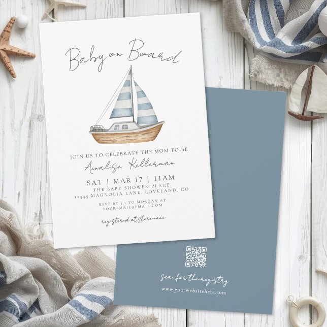Invitation Bébé à Bord Baby Shower Marin (Baby On Board Nautical Baby Shower Invitation)