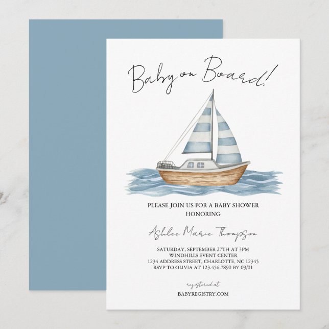 Invitation Bébé à Bord Baby Shower Naútico (Devant / Derrière)
