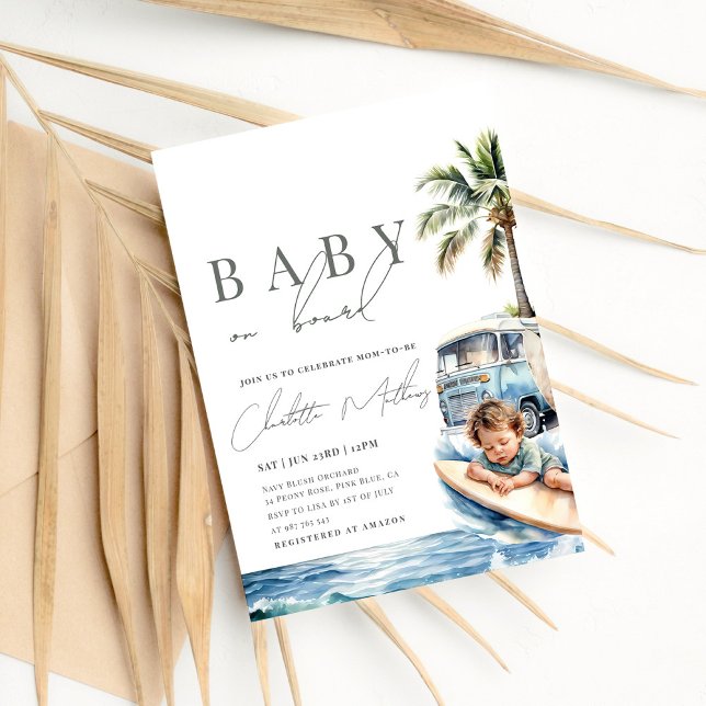 Invitation Bébé à bord Baby shower, Surf Beach (Créateur téléchargé)