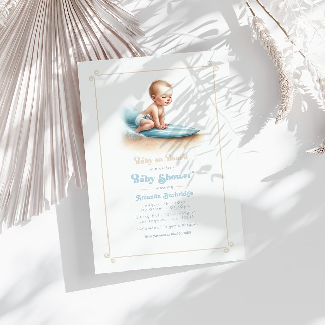 Invitation Bébé à Bord Baby Shower Thème Surf (aby on Board Surfing Theme Baby Shower Invitation)