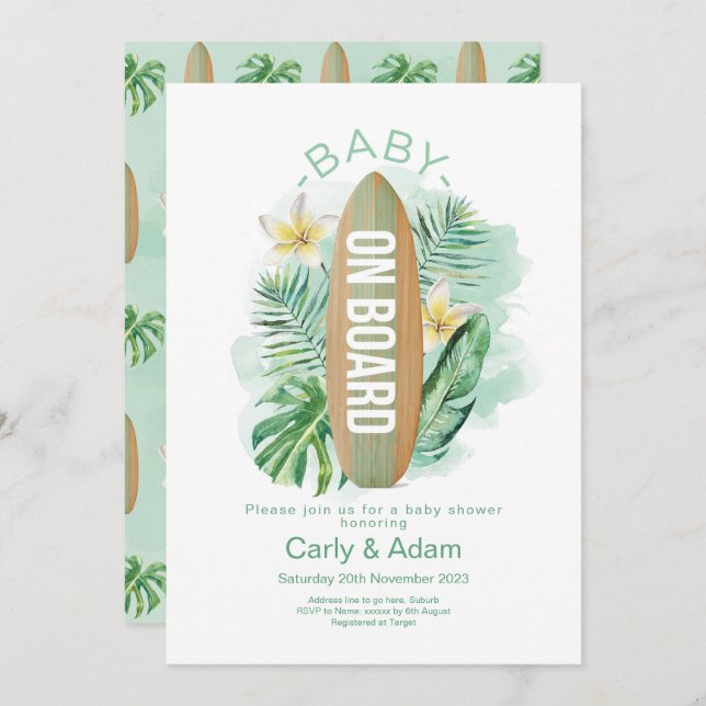 Invitation Bébé à bord Baby shower Tropical Palm (Devant / Derrière)