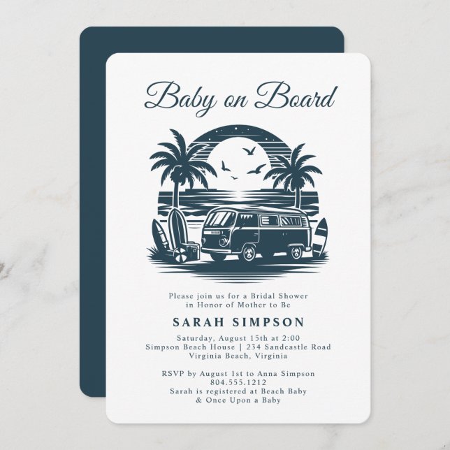 Invitation Bébé à bord Baby shower tropical rétro (Devant / Derrière)