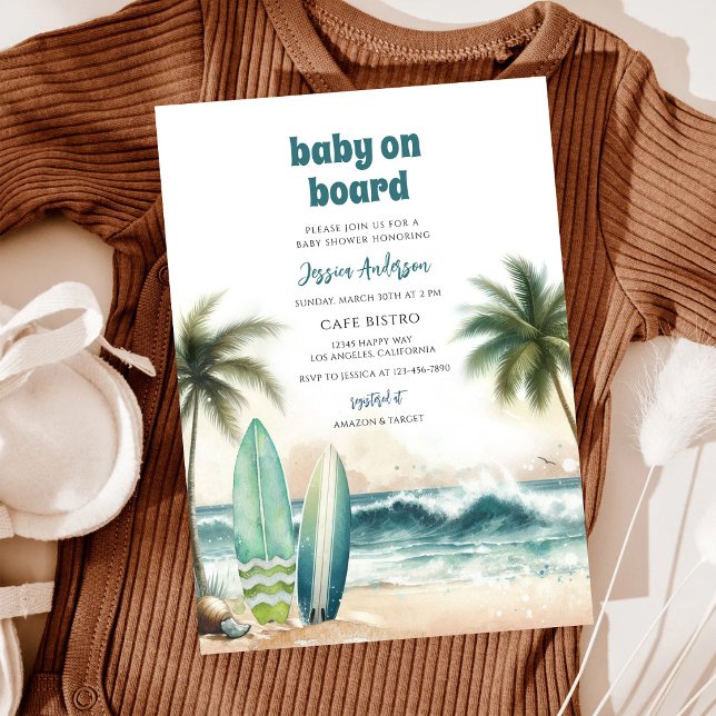 Invitation Bébé à Bord Baby Shower Vague Bleue (Créateur téléchargé)