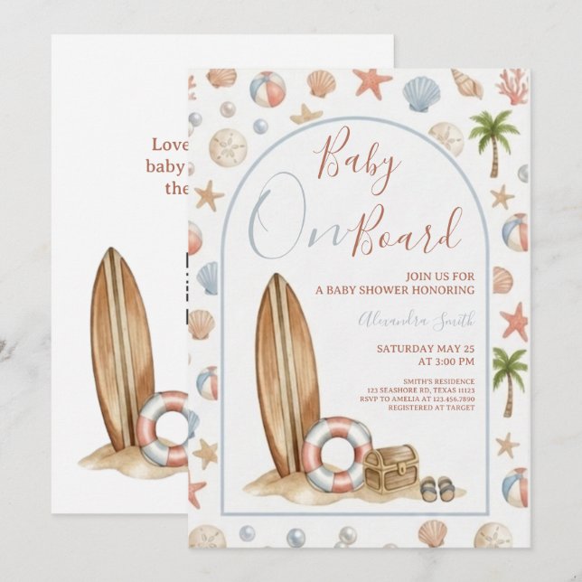 Invitation Bébé à Bord | Cadre Arch Beach Baby Shower (Devant / Derrière)