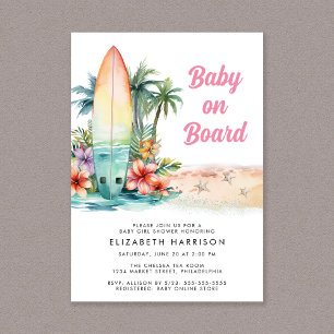 Invitation Bébé À Bord De Plage Surf Bébé Fille Douche