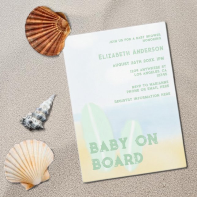 Invitation Bébé à bord du Baby shower d'aquarelle surf Beach (Créateur téléchargé)