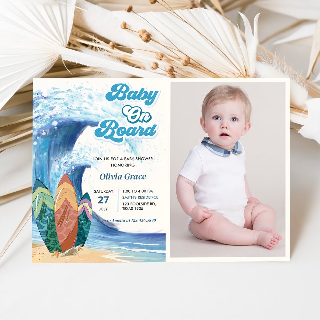 Invitation Bébé à bord du Baby shower de plage Photo (Créateur téléchargé)