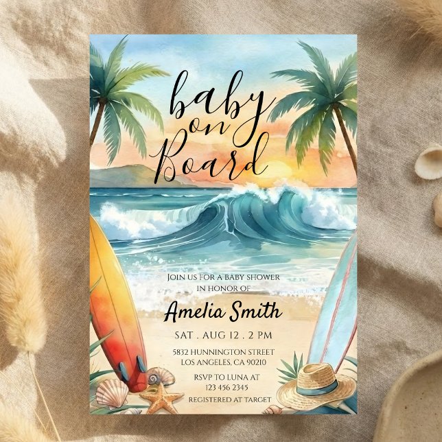 Invitation bébé à bord plage côte surf baby shower (Créateur téléchargé)