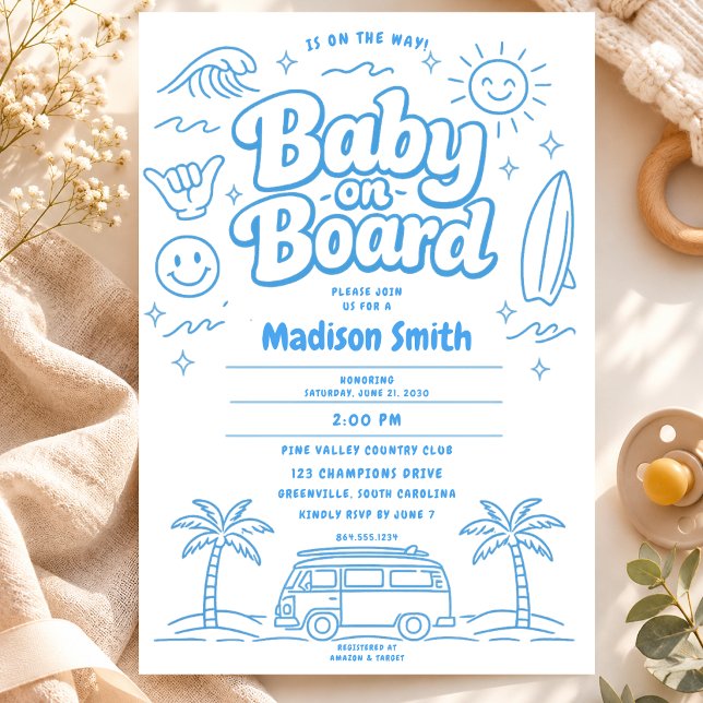 Invitation Bébé à bord Plage Surf Bébé Shower Été Rétro (Créateur téléchargé)