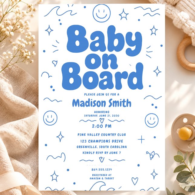 Invitation Bébé à bord Plage Surf Bébé Shower Été Rétro (Créateur téléchargé)