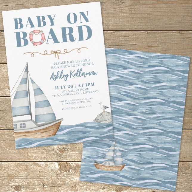 Invitation Bébé à Bord Shower Marin pour Garçon (Baby On Board Nautical Boy Baby Shower Invitation)