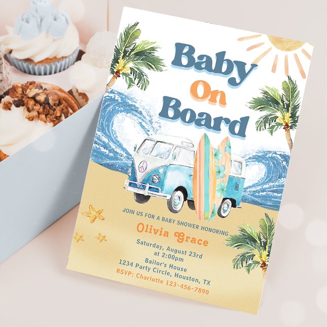 Invitation Bébé à bord Surf Beach Baby shower (Créateur téléchargé)