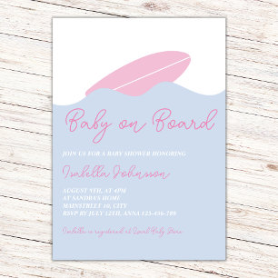 Invitation Bébé à bord Surf Beach Baby shower fille