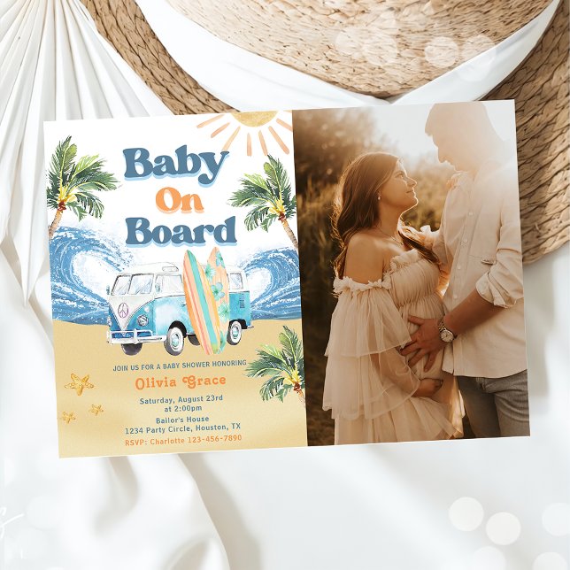 Invitation Bébé à bord Surf Beach Baby shower Photo (Créateur téléchargé)