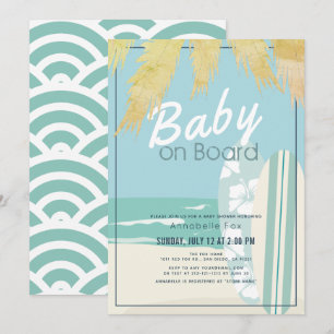 Invitation Bébé à bord Surf de plage Baby shower garçon
