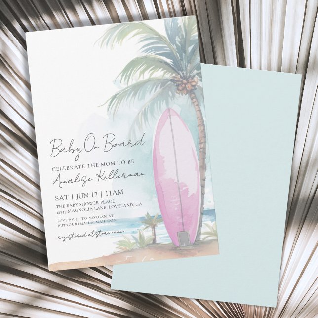 Invitation Bébé à bord Surf de plage Bébé Shower d'été (Beach Surfboard Baby On Board Summer Baby Shower Invitation)