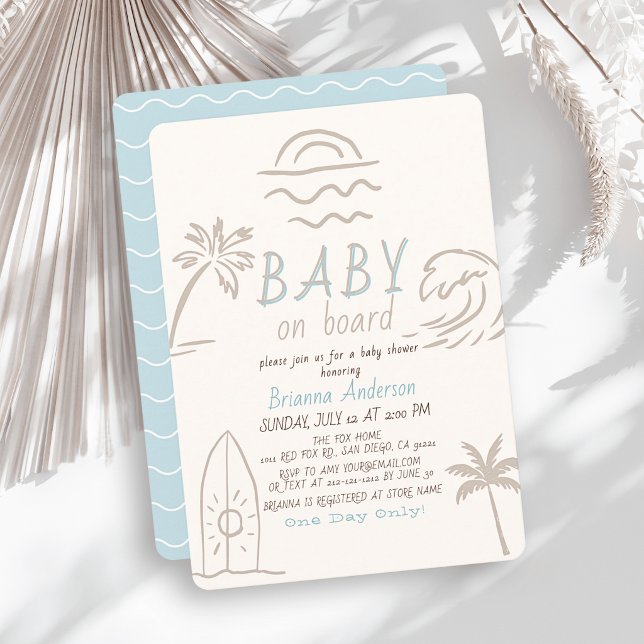 Invitation Bébé à bord Surf Doodle Garçon Baby Shower (Créateur téléchargé)